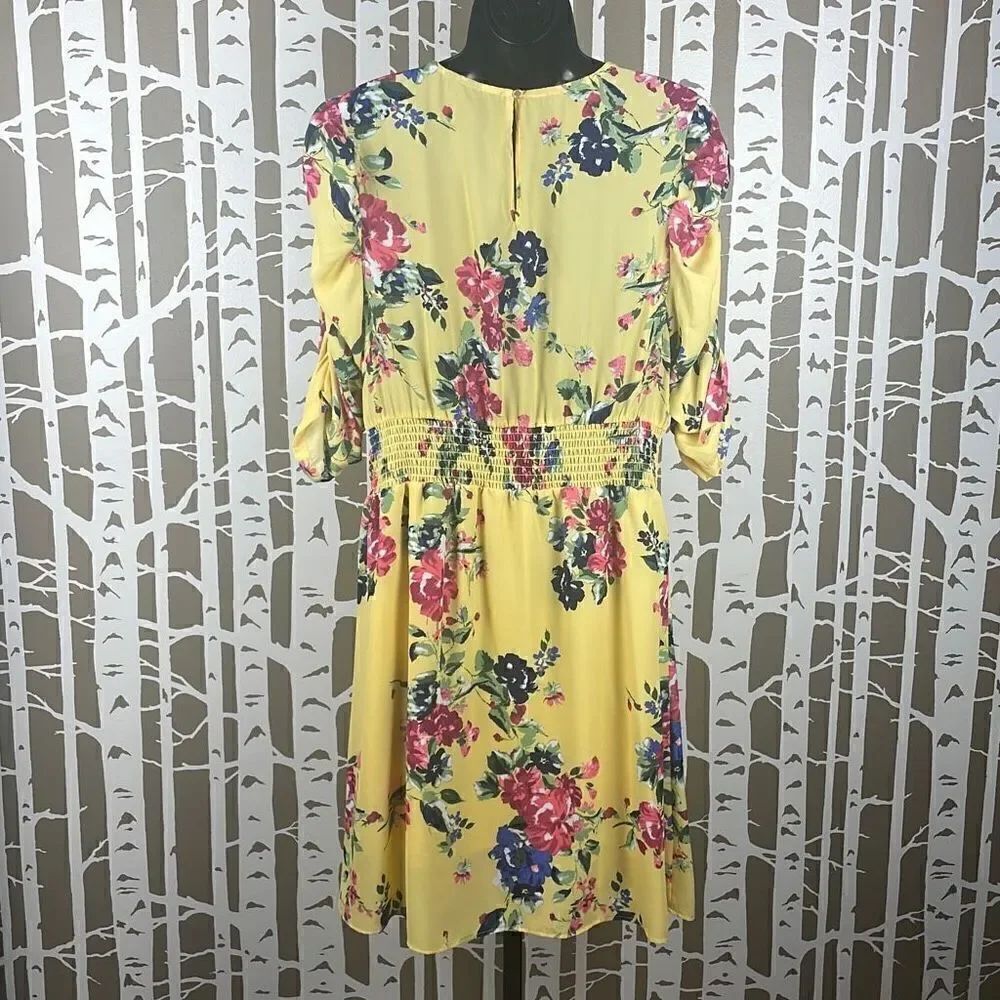 Floral Print Puff Sleeve Chiffon Dress L - Picture 4 of 10